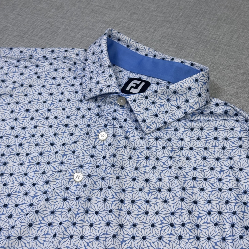 FootJoy Floral Polo Golf Shirt Mens XL Blue Polyester Spandex Performance